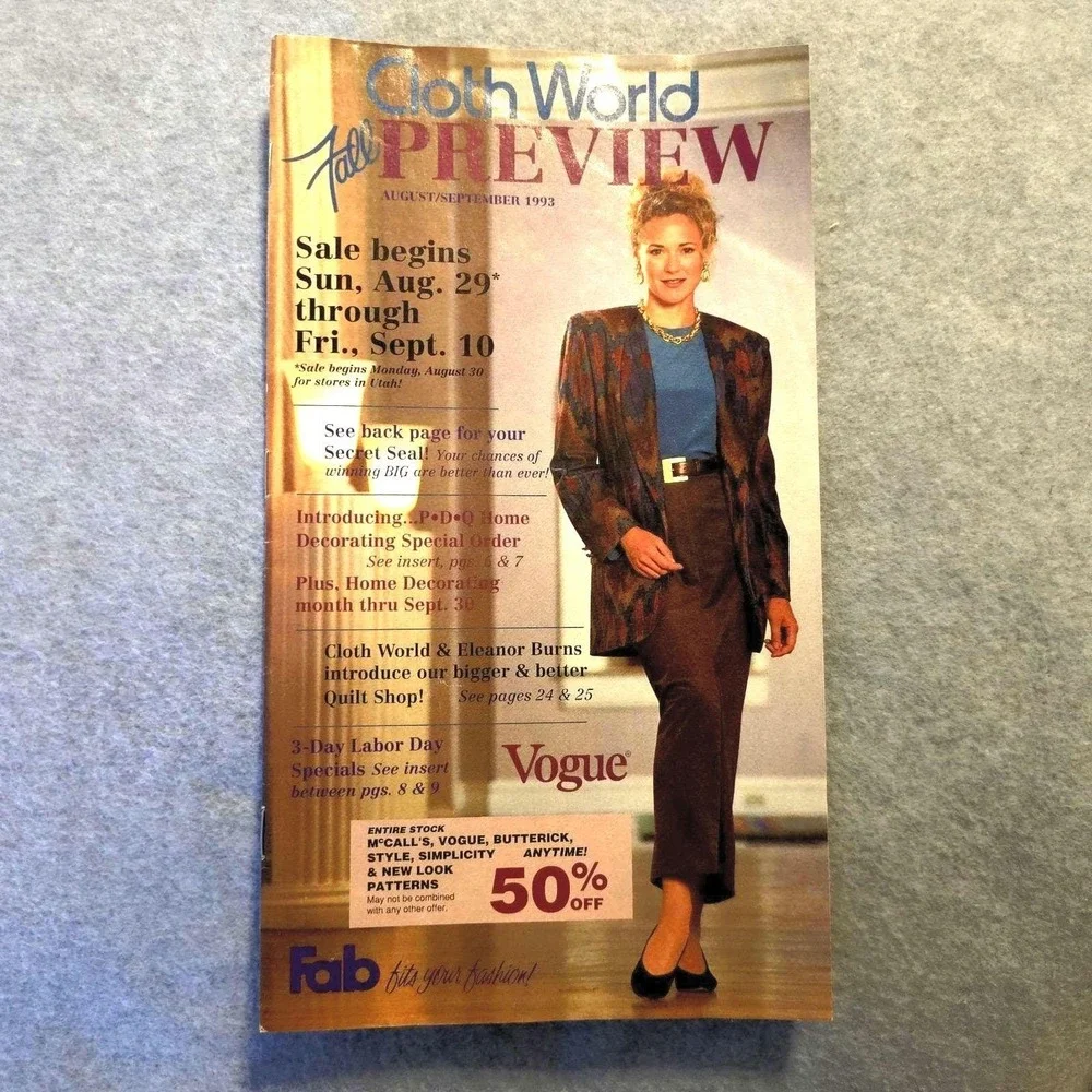 Cloth World Preview Magazine Aug/Sept 1993 Fabric Sewing Catalog Vintage Fashion
